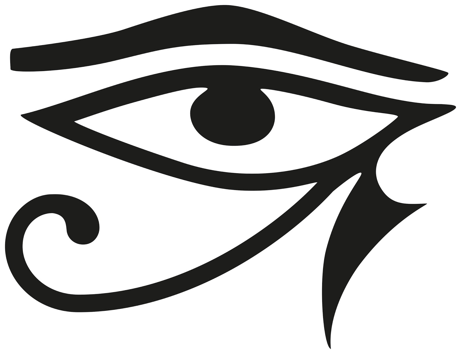 A black and white illustration of the Eye of Horus symbol.
